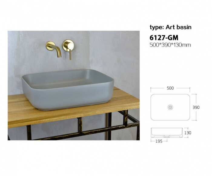Раковина накладная 50х39 Bronze De Luxe Scandi 6127-GM серый матовый Раковина накладная 50х39 Bronze De Luxe Scandi 6127-GM серый матовый. Фото