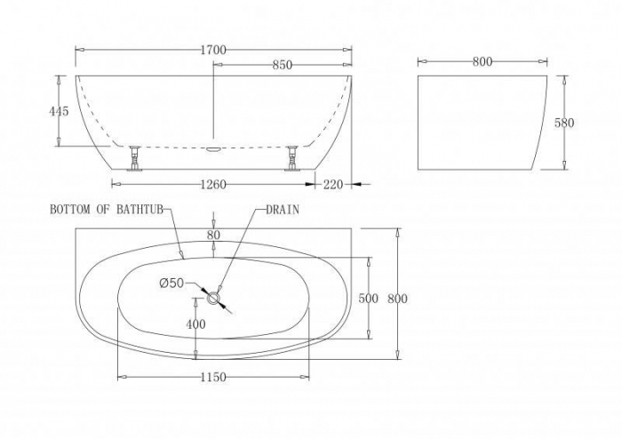 Ванна акриловая пристенная BELBAGNO BB83-1700-W0 Ванна акриловая пристенная BELBAGNO BB83-1700-W0. Фото